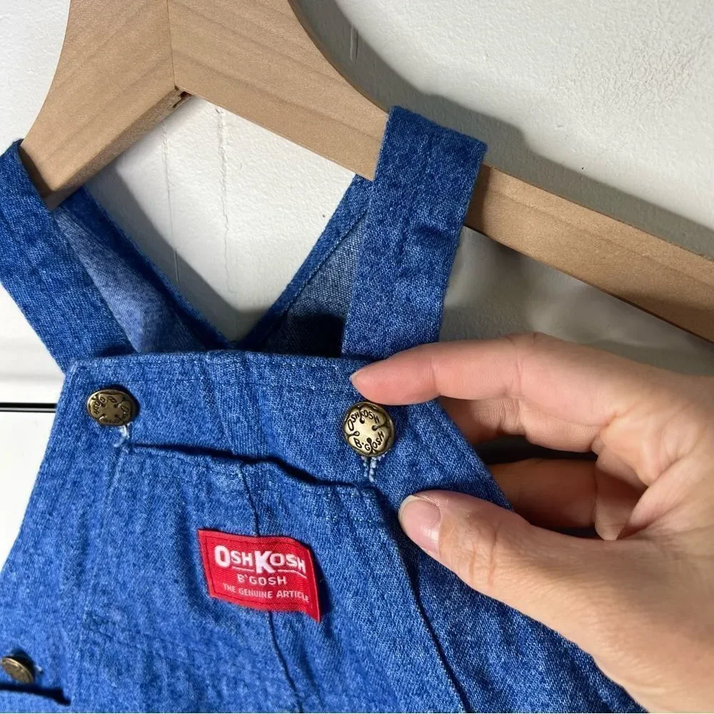Vintage OshKosh B'gosh Classic Blue Kids Bubble Overalls Made in USA 6-9mo